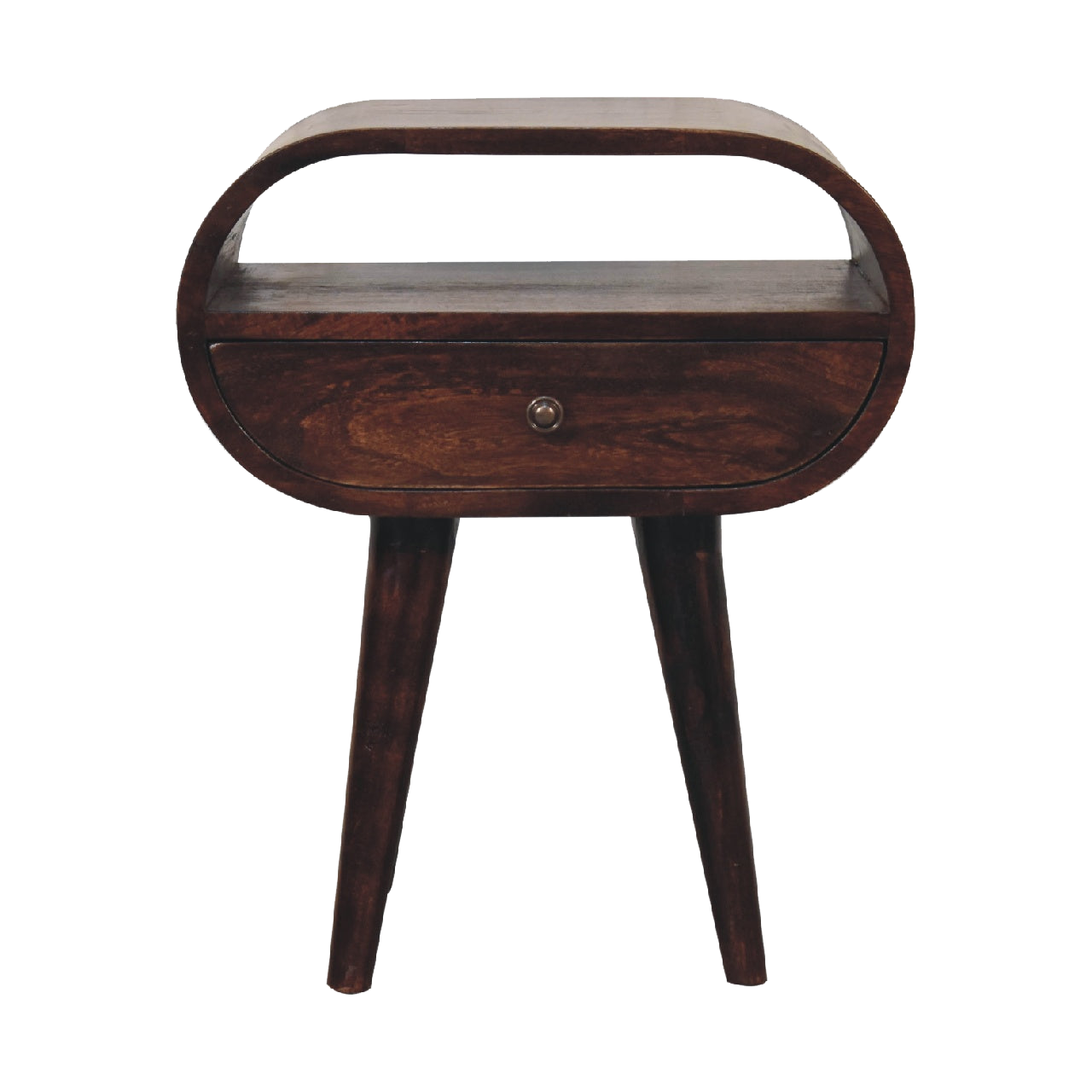 Light Walnut Circular Bedside with Open Slot