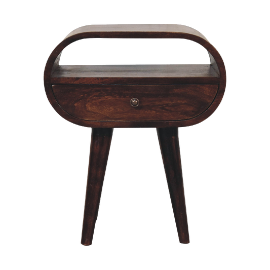 Light Walnut Circular Bedside with Open Slot