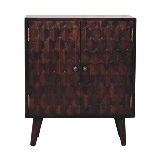 Mini Pineapple Carved Light Walnut Cabinet