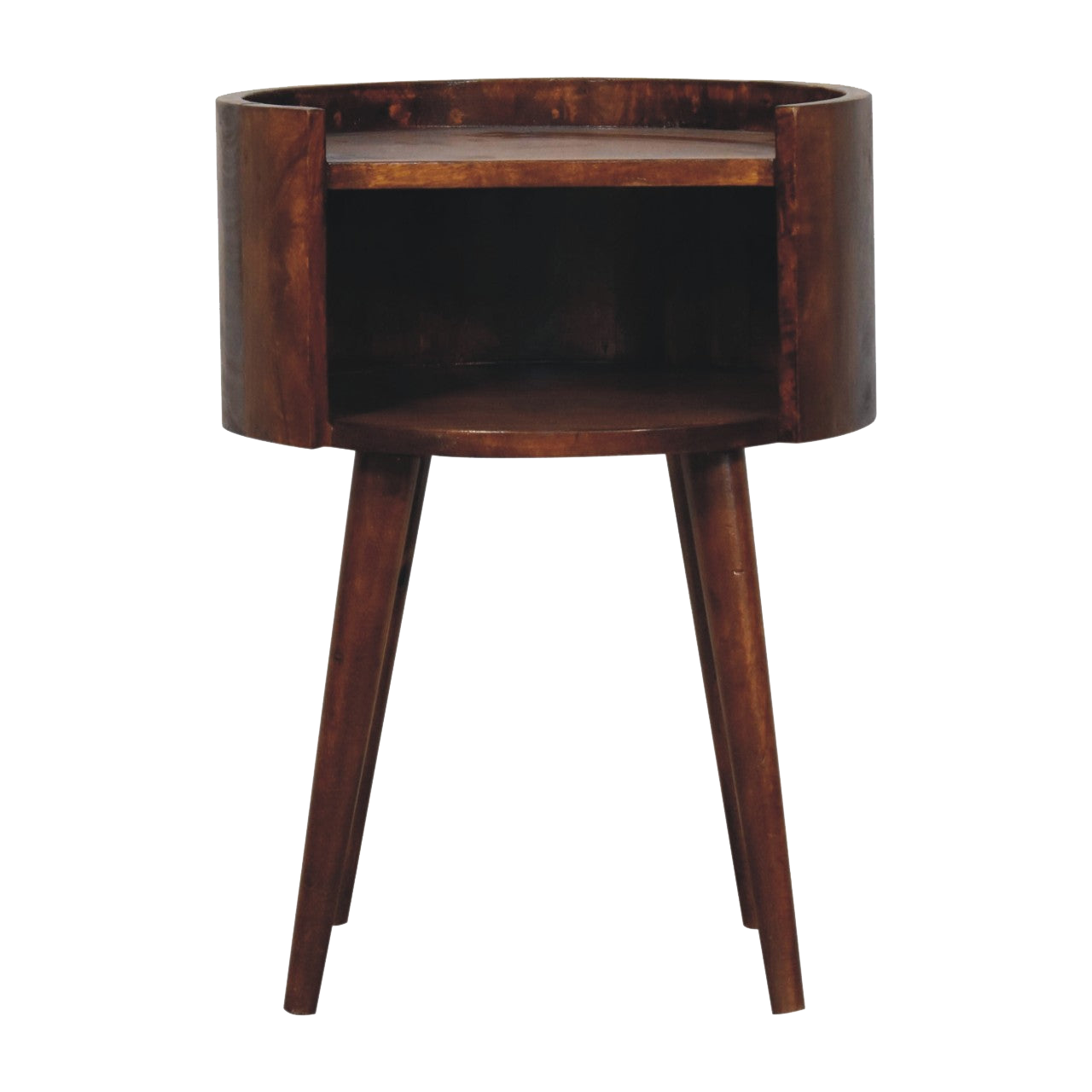 Chestnut Round Open Slot Bedside