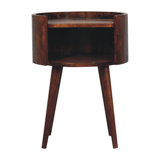Chestnut Round Open Slot Bedside