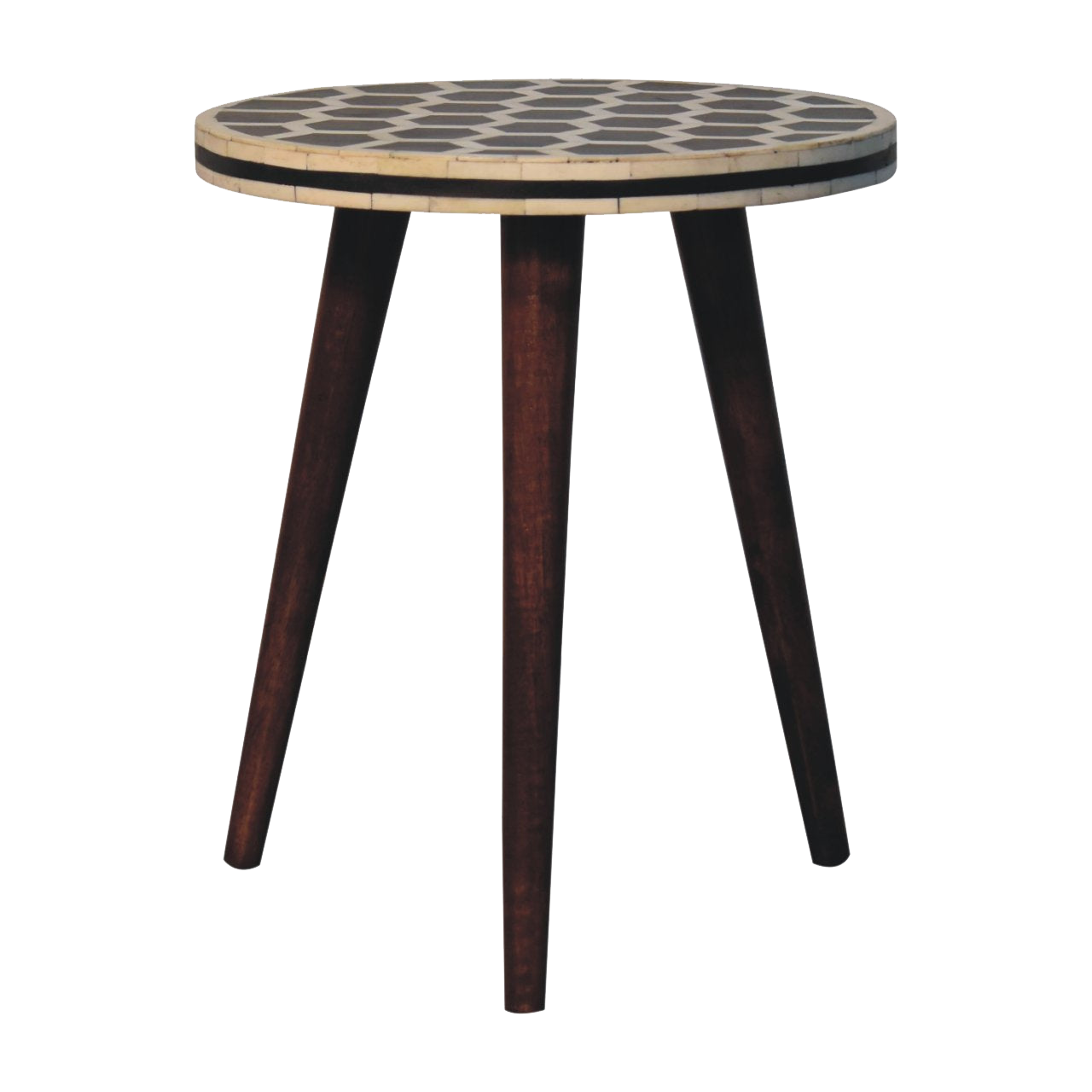Bone Inlay Tripod Stool With Honey Caramel Finish