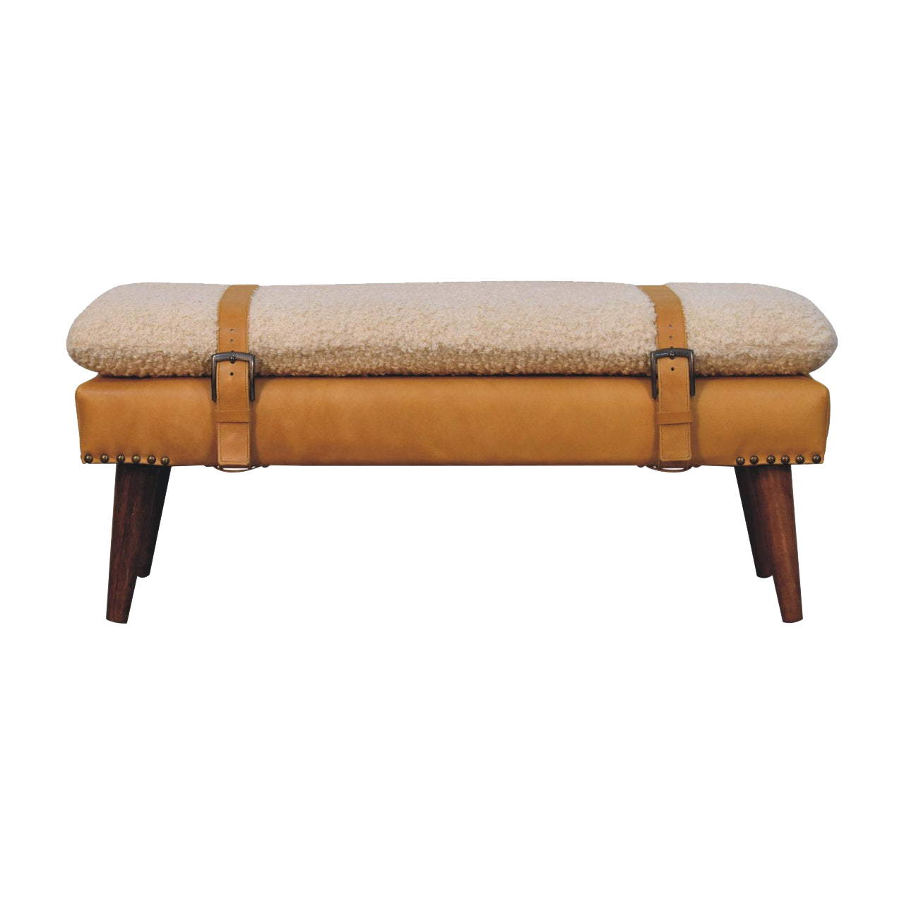 Boucle x Tan Leather Bench