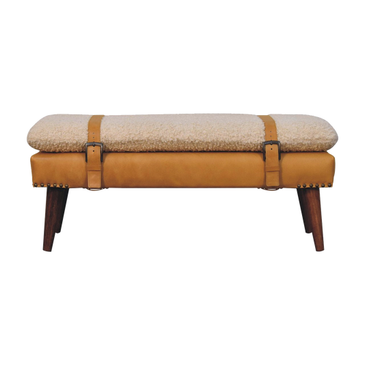 Boucle x Tan Leather Bench