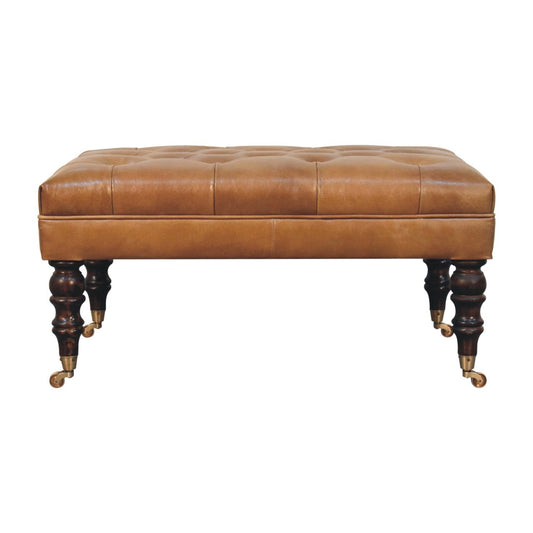 California Walnut Buffalo Leather Ottoman with Castor Legs