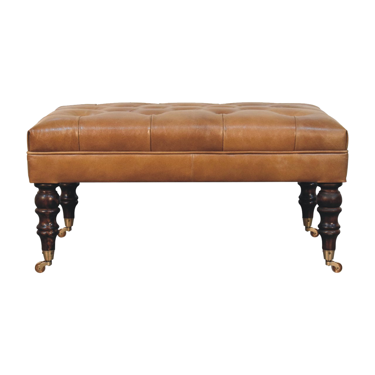 California Walnut Buffalo Leather Ottoman with Castor Legs