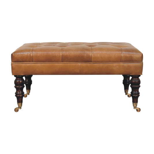 California Walnut Buffalo Leather Ottoman with Castor Legs