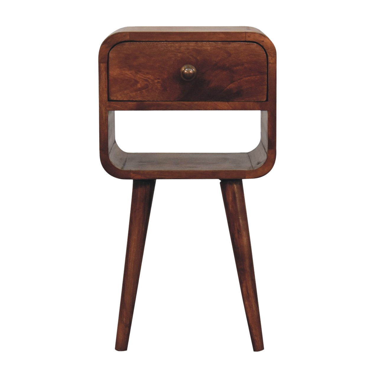 Mini Honey Caramel Curved Bedside with Lower Slot