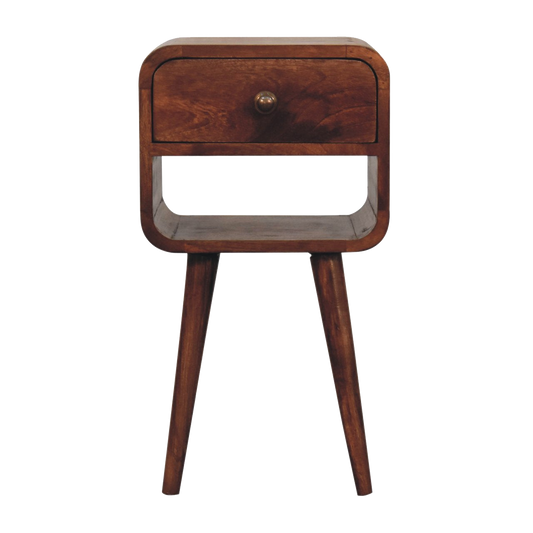 Mini Honey Caramel Curved Bedside with Lower Slot