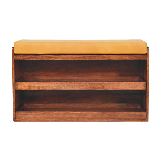 Buffalo Hide Pull out Honey Caramel Shoe Storage Bench