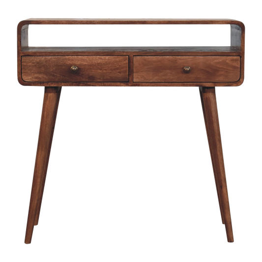 Curved Honey Caramel Console Table