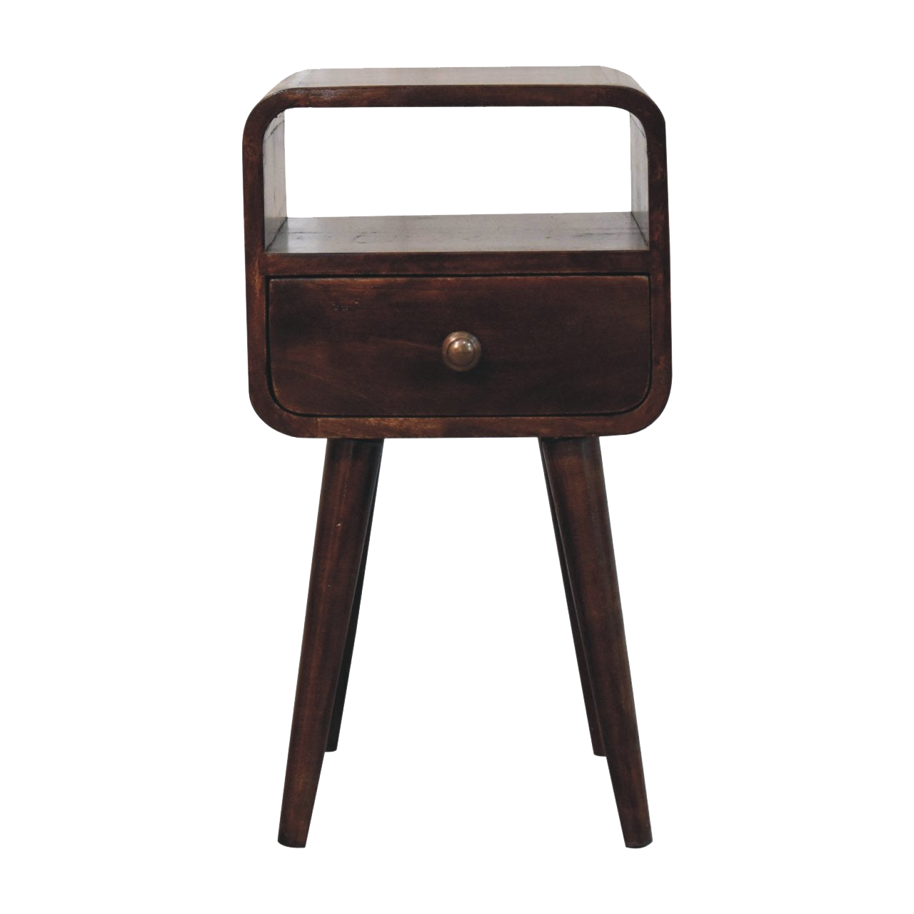 Mini California Walnut Curved Bedside with Open Slot