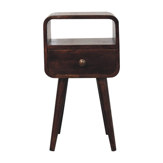 Mini California Walnut Curved Bedside with Open Slot