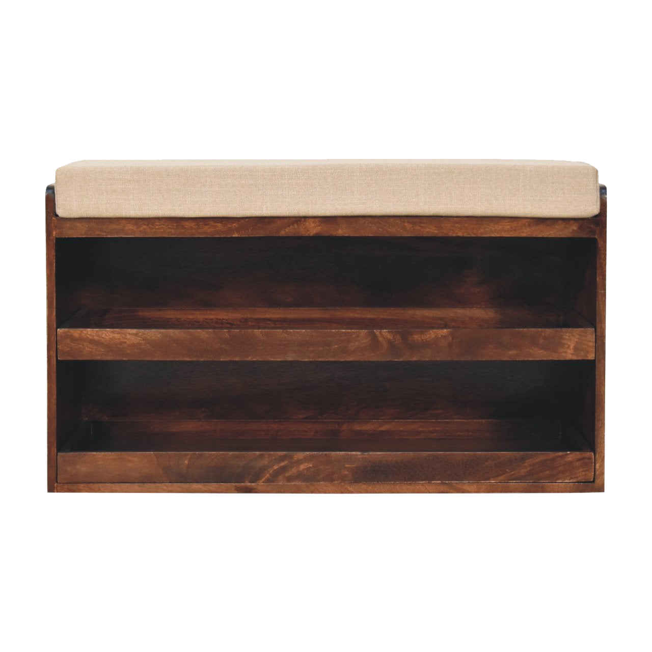 California Walnut & Mud Linen Pull out Shoe Bench