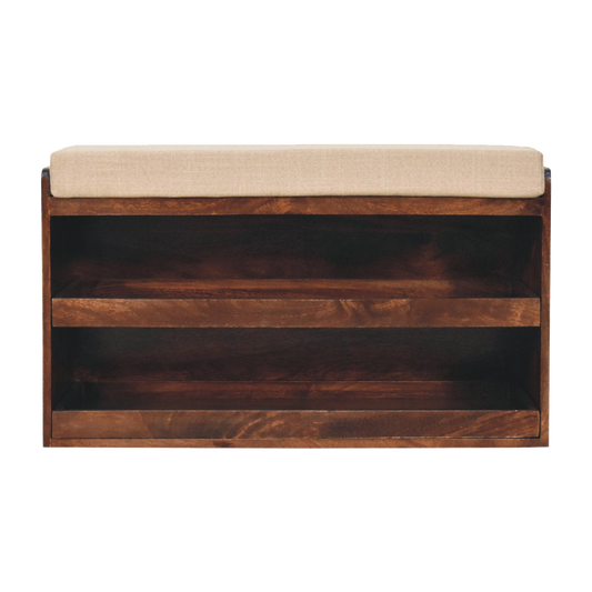 California Walnut & Mud Linen Pull out Shoe Bench