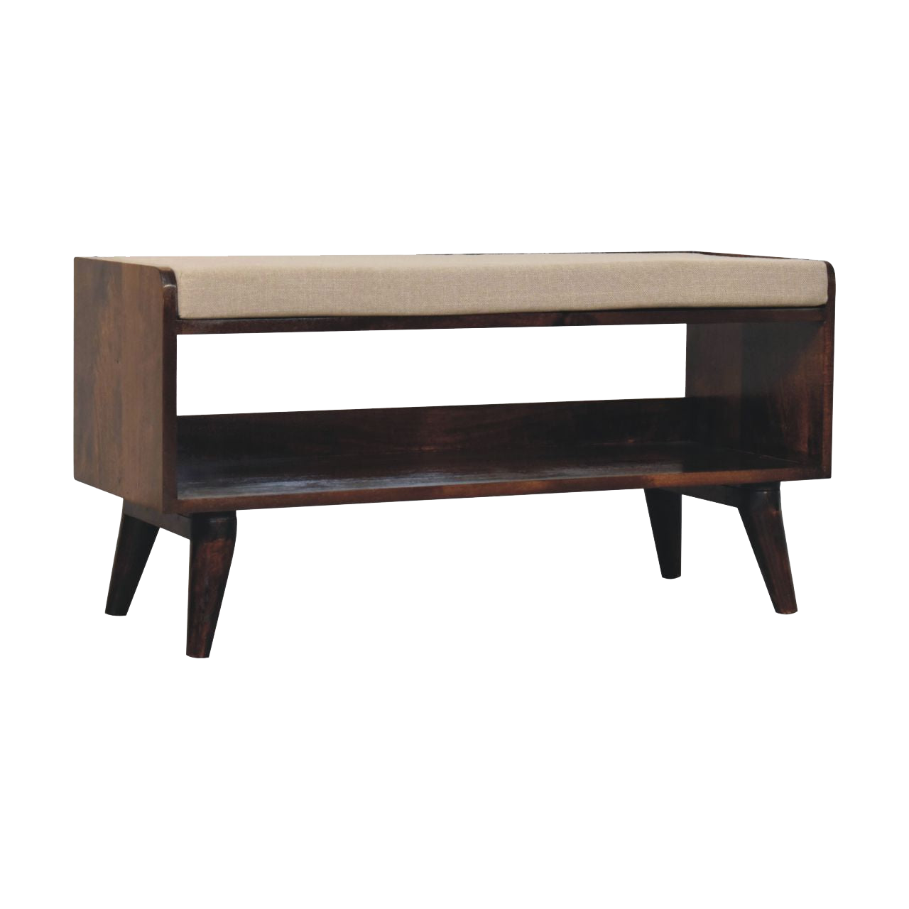 California Walnut bench with mud linen seat pad