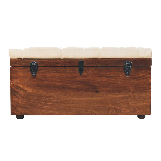 California Walnut White Linen Storage Trunk