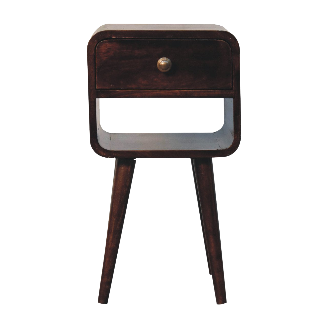 Mini California Walnut Curved Bedside with Lower Slot