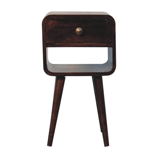 Mini California Walnut Curved Bedside with Lower Slot