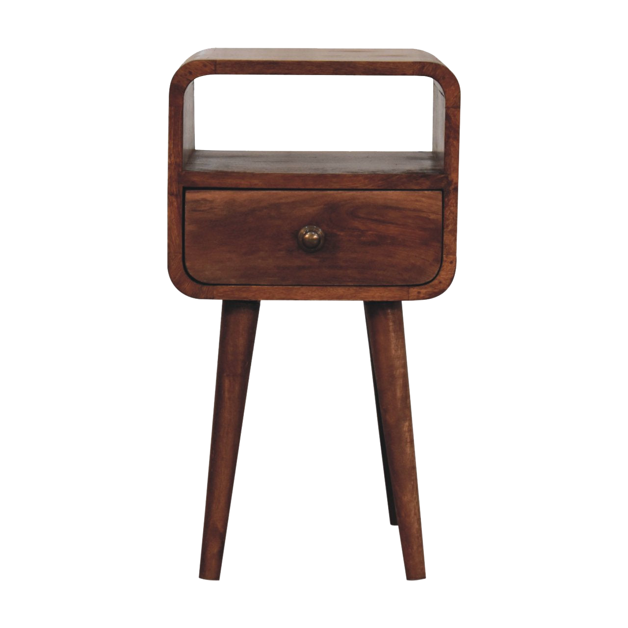 Mini Honey Caramel Curved Bedside with Open Slot
