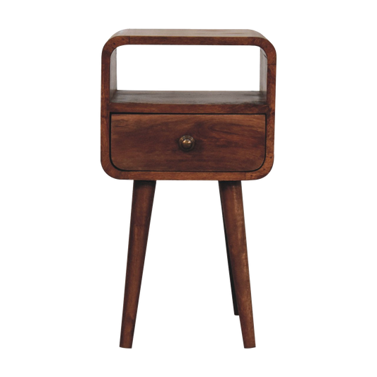 Mini Honey Caramel Curved Bedside with Open Slot