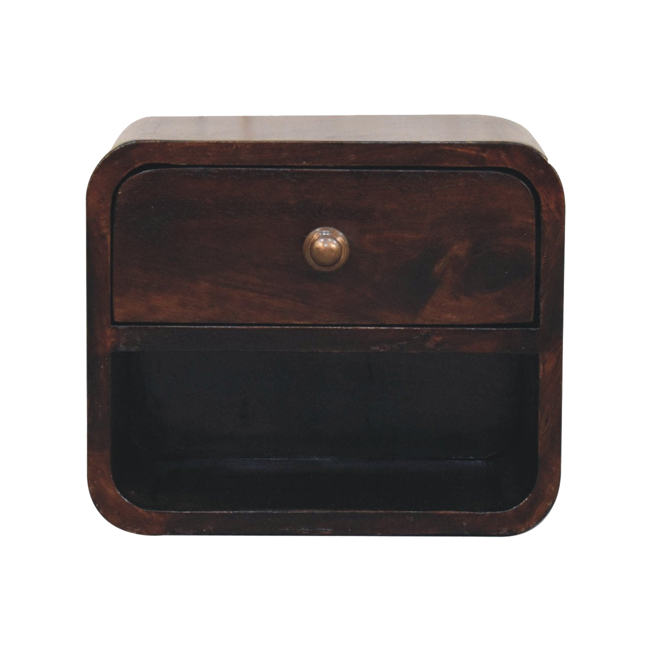 Mini Curved California Walnut Wall Mounted Bedside with Open Slot