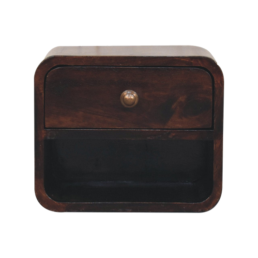 Mini Curved California Walnut Wall Mounted Bedside with Open Slot