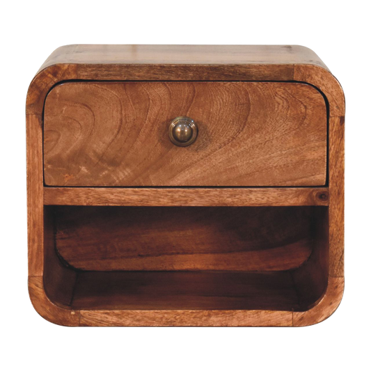 Mini Honey Caramel Wall Mounted Bedside with Open Slot