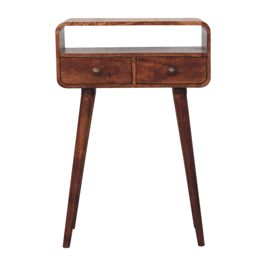 Mini Curved Honey Caramel Console Table