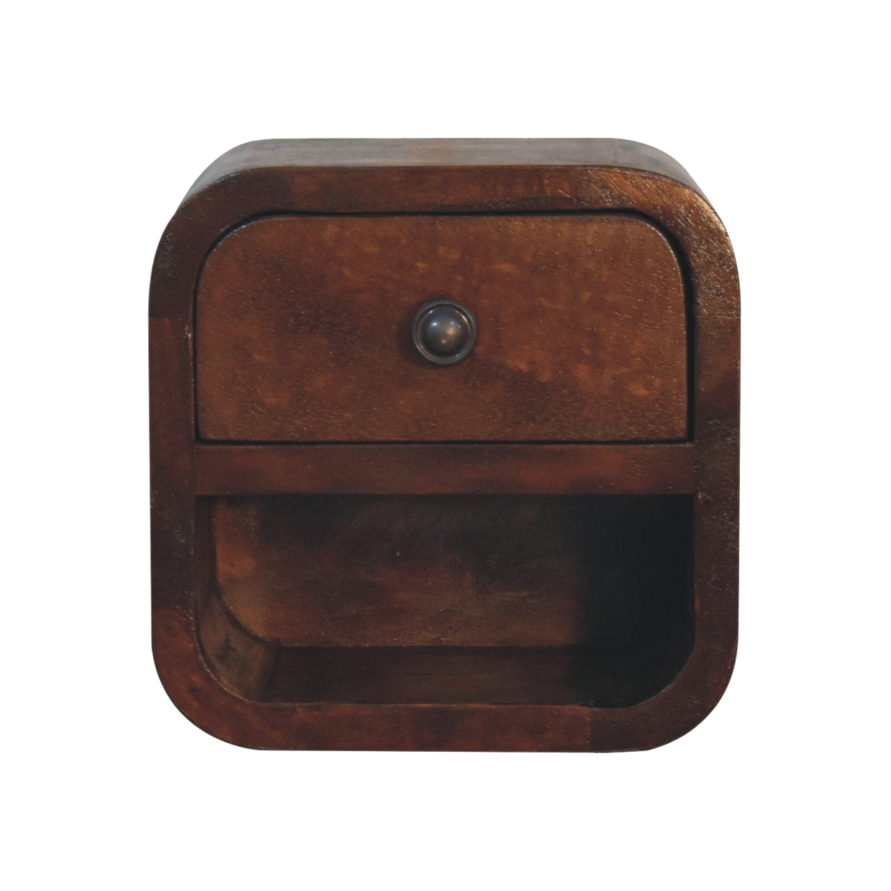 Extra Mini Curved Chestnut Bedside with Open Slot