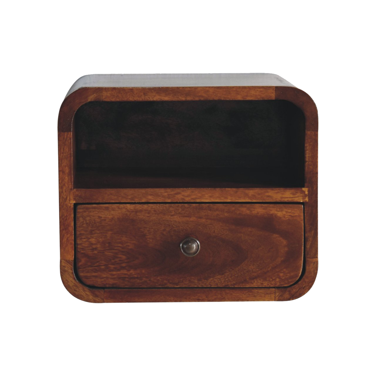 Extra Mini Wall Mounted Curved Chestnut Bedside with Open Slot