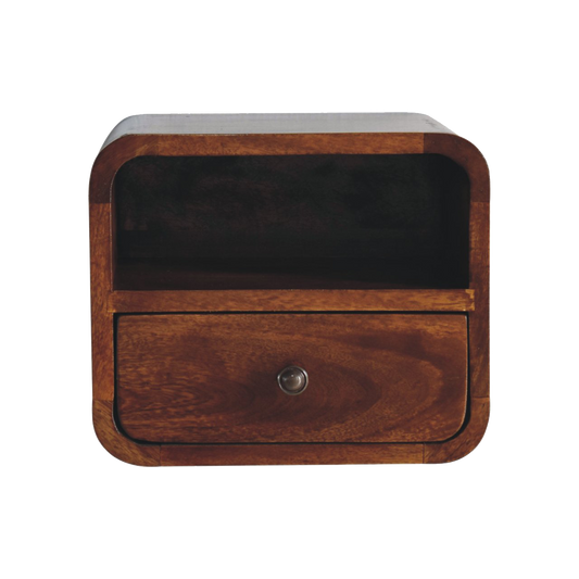 Extra Mini Wall Mounted Curved Chestnut Bedside with Open Slot