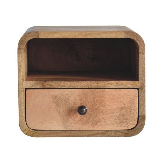 Extra Mini Wall Mounted Curved Oak-style Bedside with Open Slot