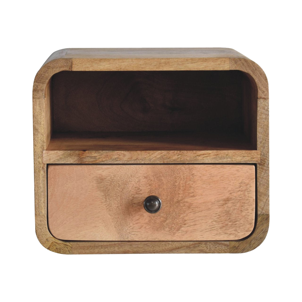 Extra Mini Wall Mounted Curved Oak-style Bedside with Open Slot