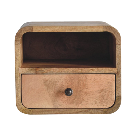Extra Mini Wall Mounted Curved Oak-style Bedside with Open Slot
