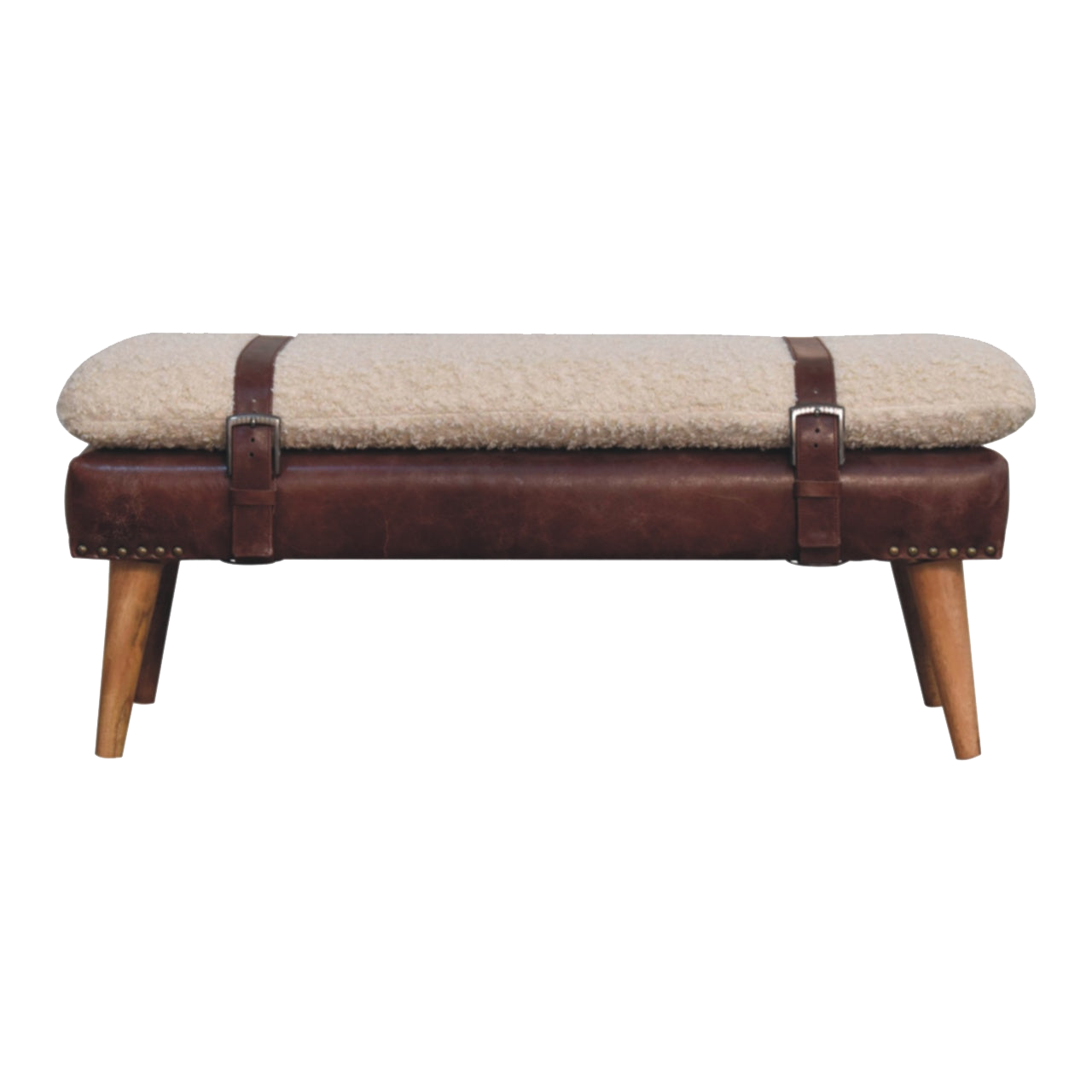 Boucle x Brown Leather Bench