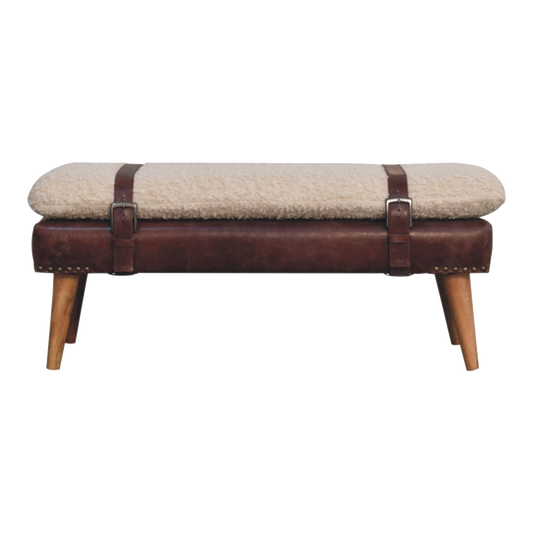 Boucle x Brown Leather Bench