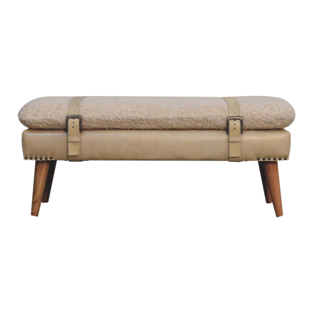 Boucle x Beige Leather Bench