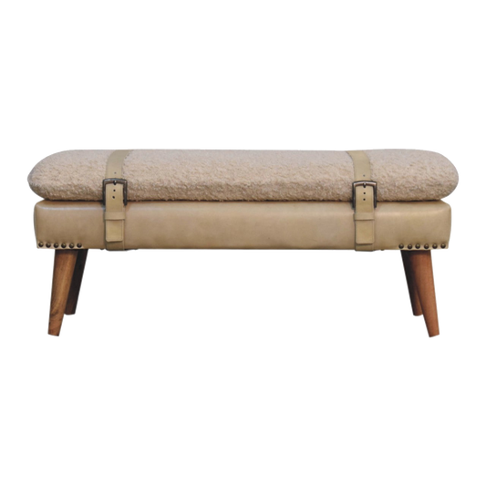 Boucle x Beige Leather Bench