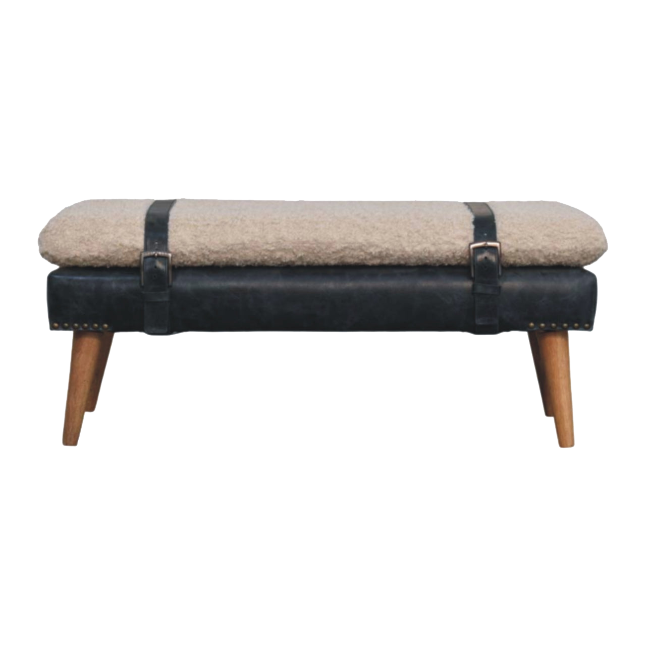 Boucle x Black Leather Bench