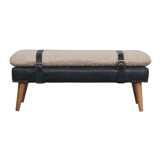 Boucle x Black Leather Bench