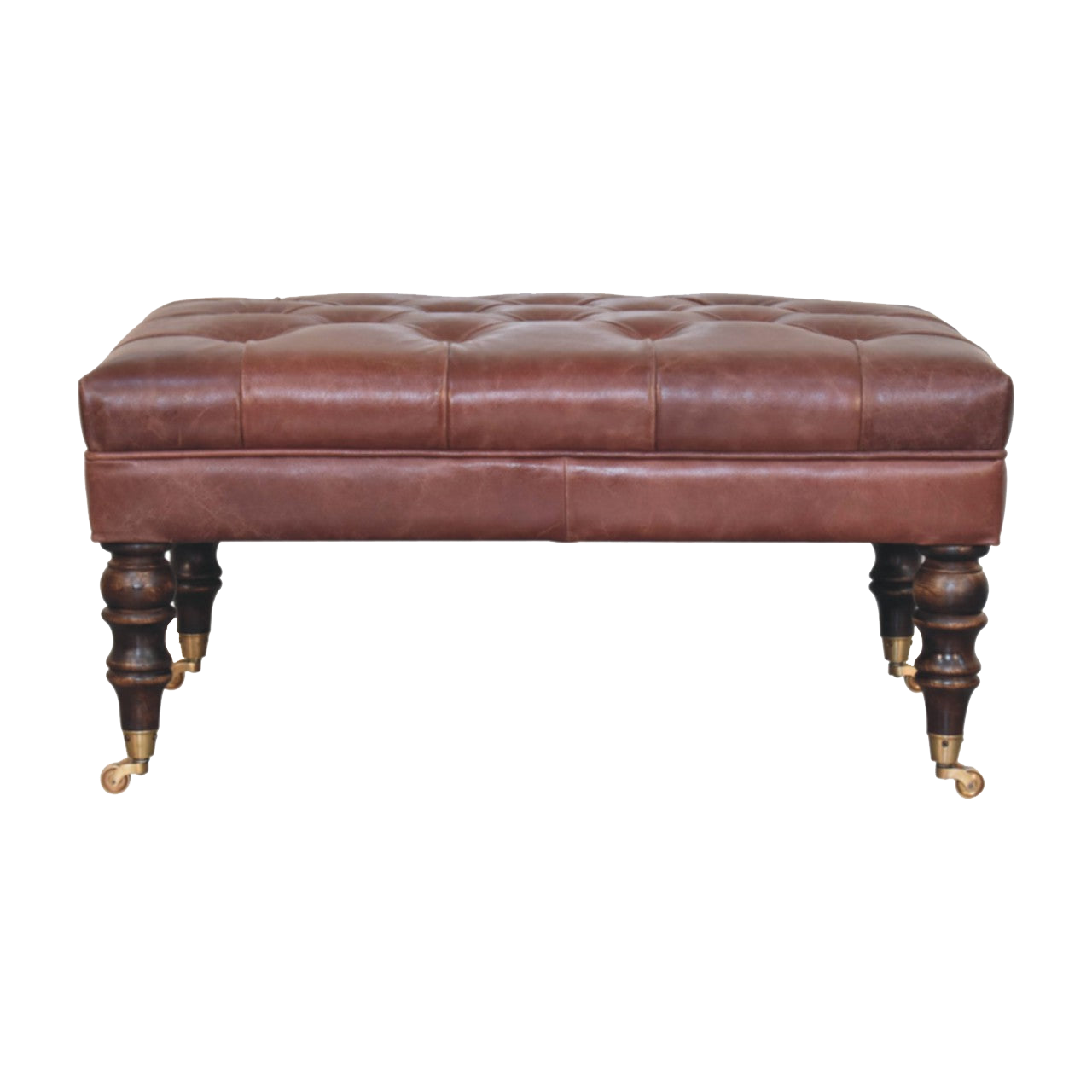 Buffalo Brown Leather Ottoman with Castor Legs