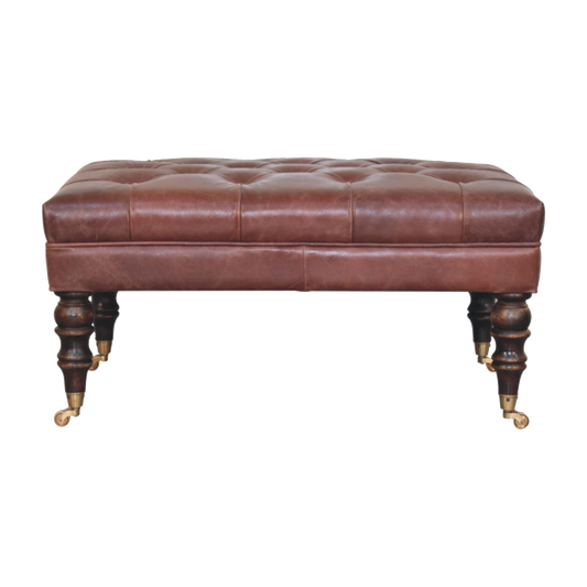 Buffalo Brown Leather Ottoman with Castor Legs