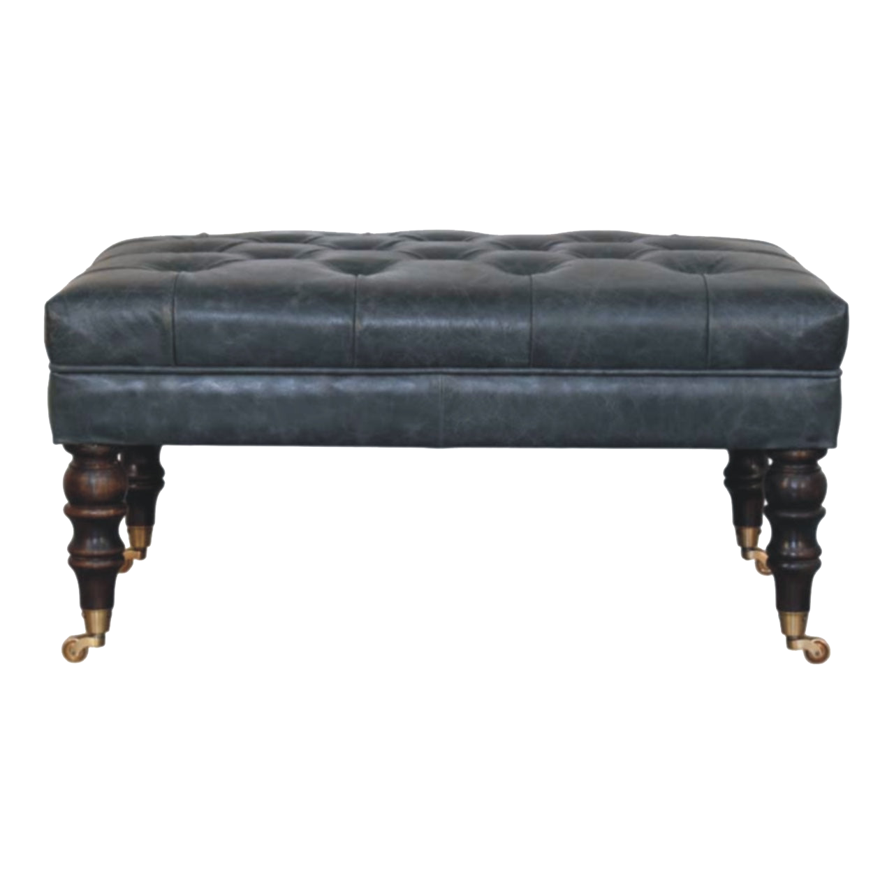 Buffalo Teal Leather Ottoman with Castor Legs