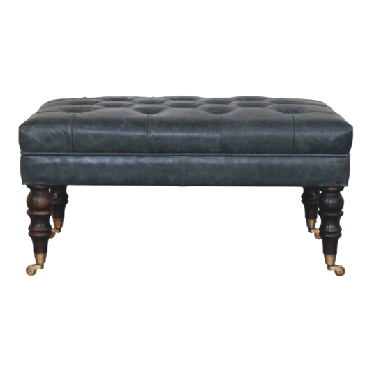 Buffalo Teal Leather Ottoman with Castor Legs