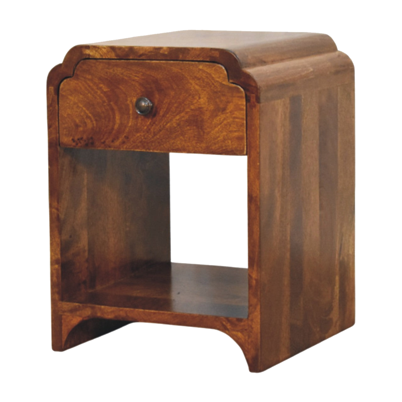 Newton Mini Chestnut Nightstand with a drawer and open shelf