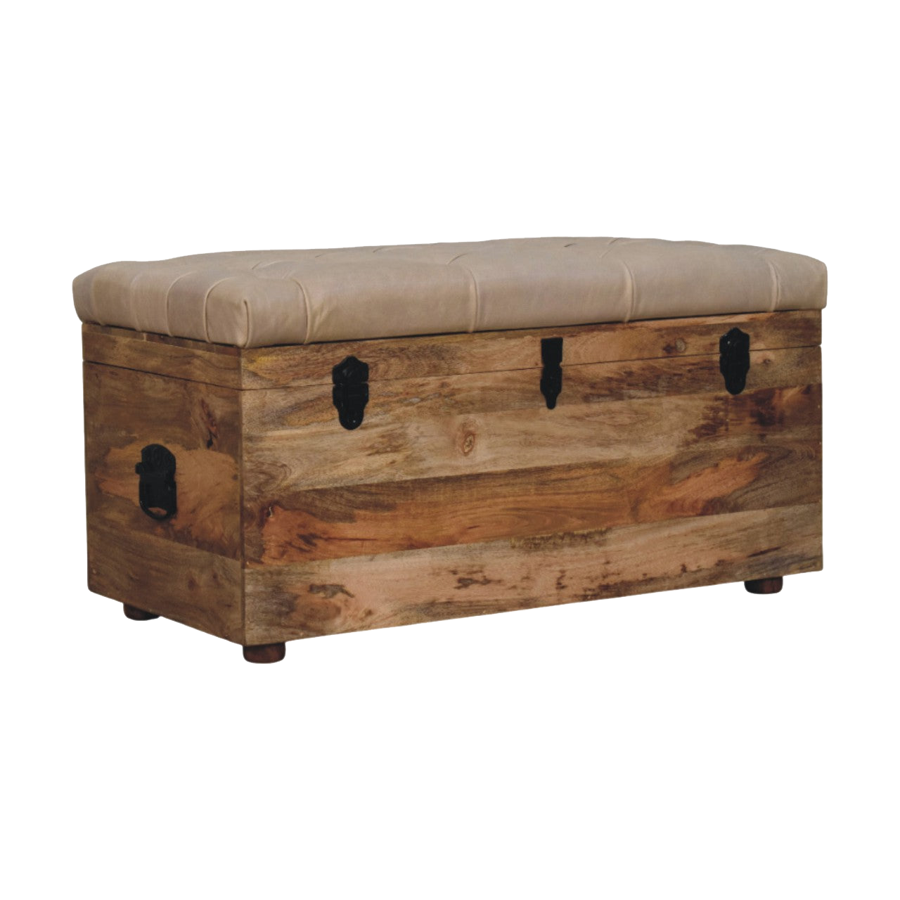 Beige Buffalo hide leather Storage Trunk