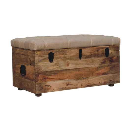 Beige Buffalo hide leather Storage Trunk