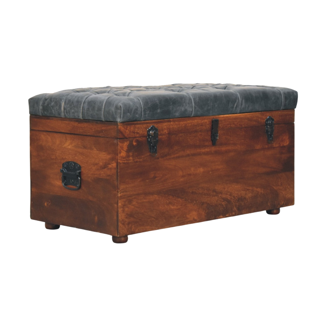 Black Buffalo hide leather Storage Trunk