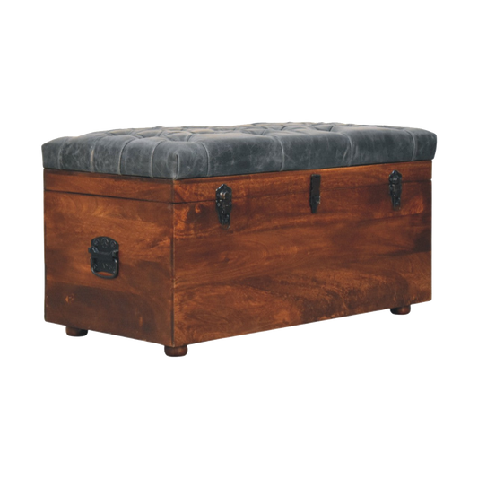 Black Buffalo hide leather Storage Trunk